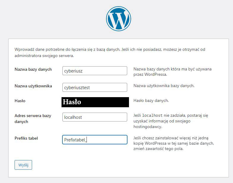 Wordpress konfiguracja bazy danych